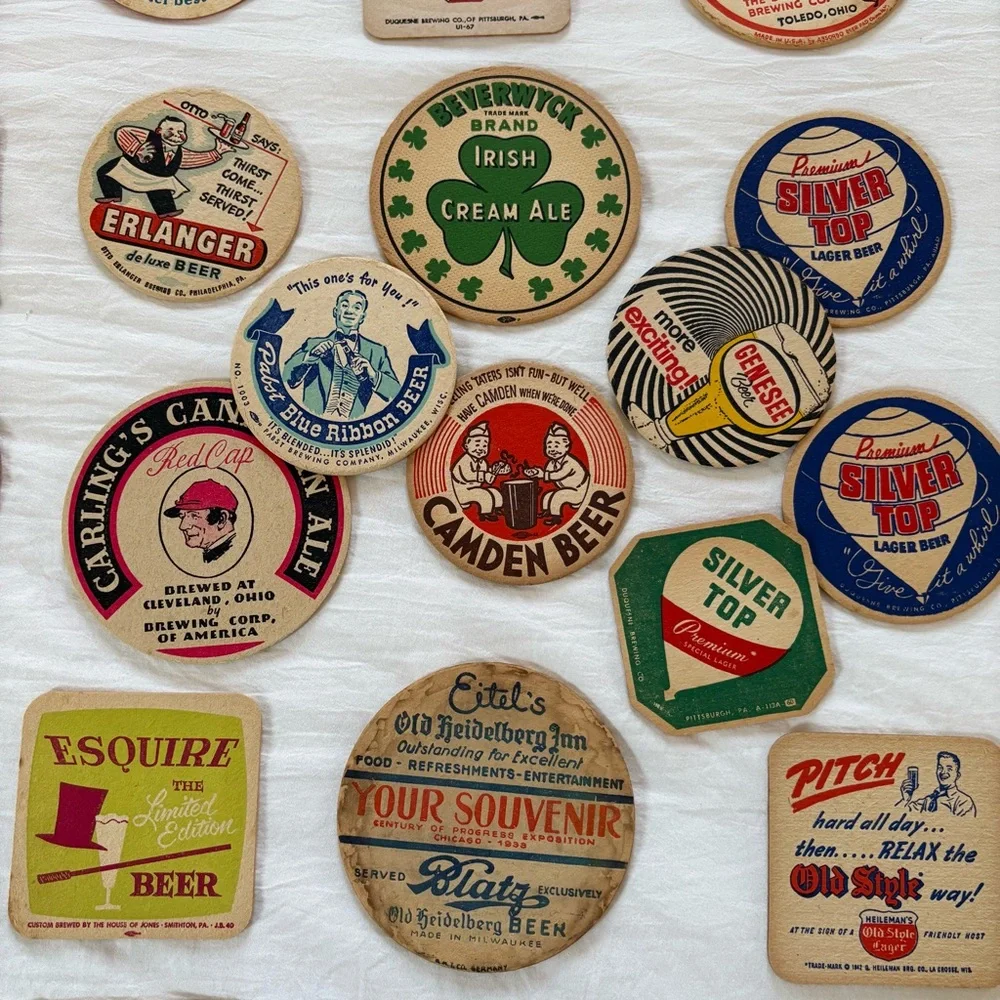 Vintage Beer coaster 1930’s - 60s brewery cardboard collection lot of 45